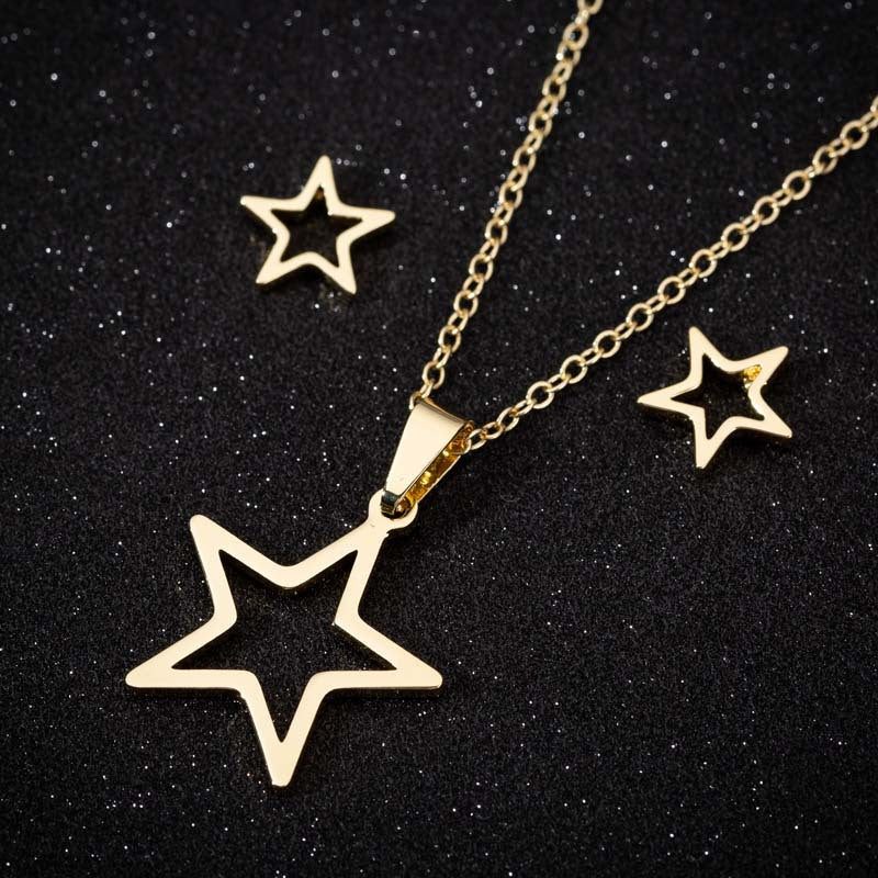 Style Fresh Stainless Steel Hollow Geometry Five-pointed Star Fashion Minimalist Jewelry Set