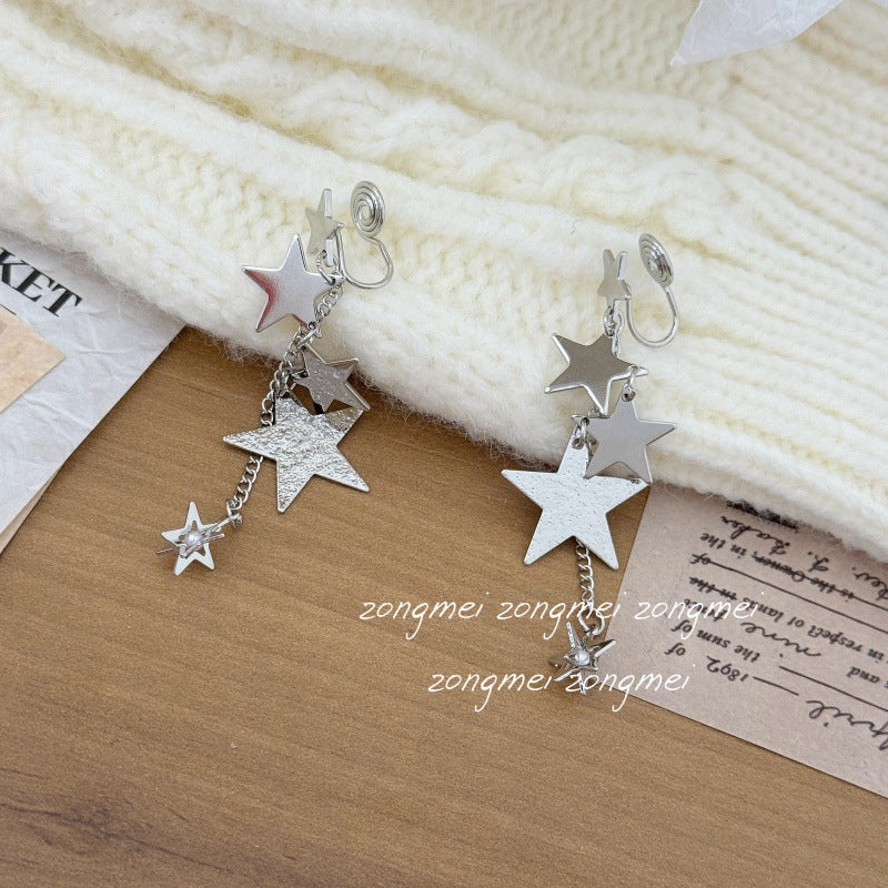 High-grade Metal Star Tassel Sier Eardrops Female Earrings