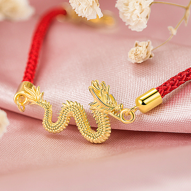 Sier Auspicious Dragon Red Rope Life Bracelets