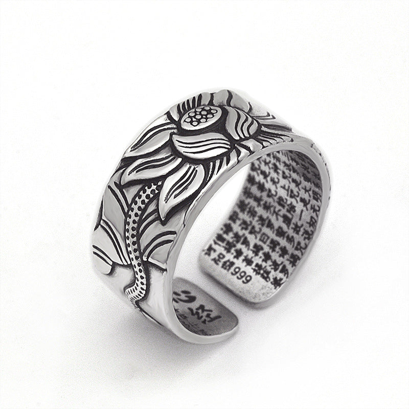 Bagues en argent sterling et lotus ouvertes pures vintage pour femmes et hommes