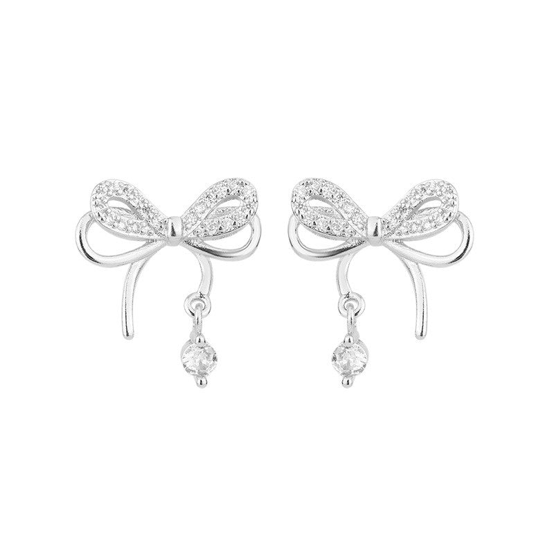 Layer Bow Female Sier Light Luxury Diamond Design High-grade Stud Earrings