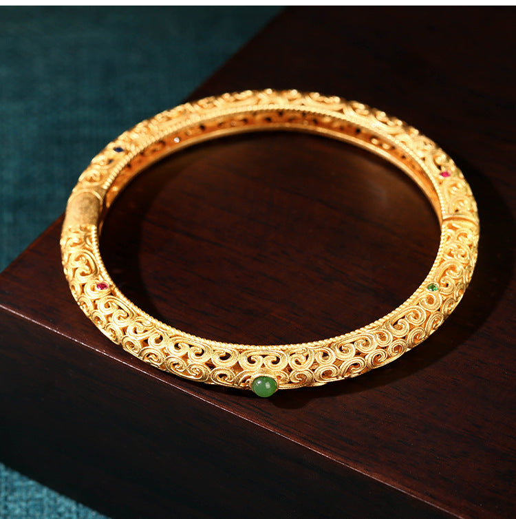 Fashion Cloud Pattern Ancient Gold-plated Jade Inlaid Jewelry Set