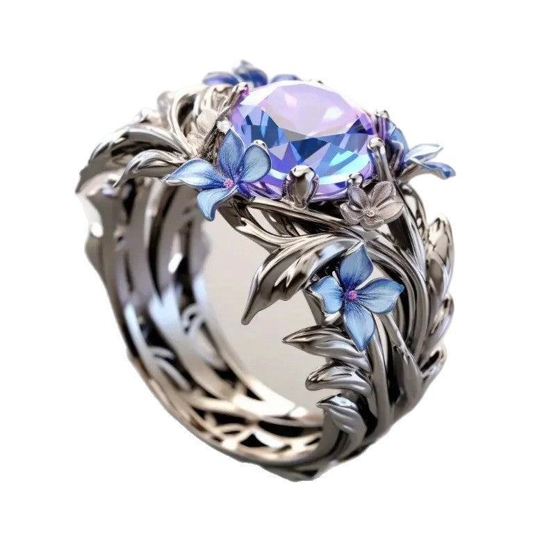 Women's Princess Olive Leaf Engagement Diamond Blue Zircon Rings