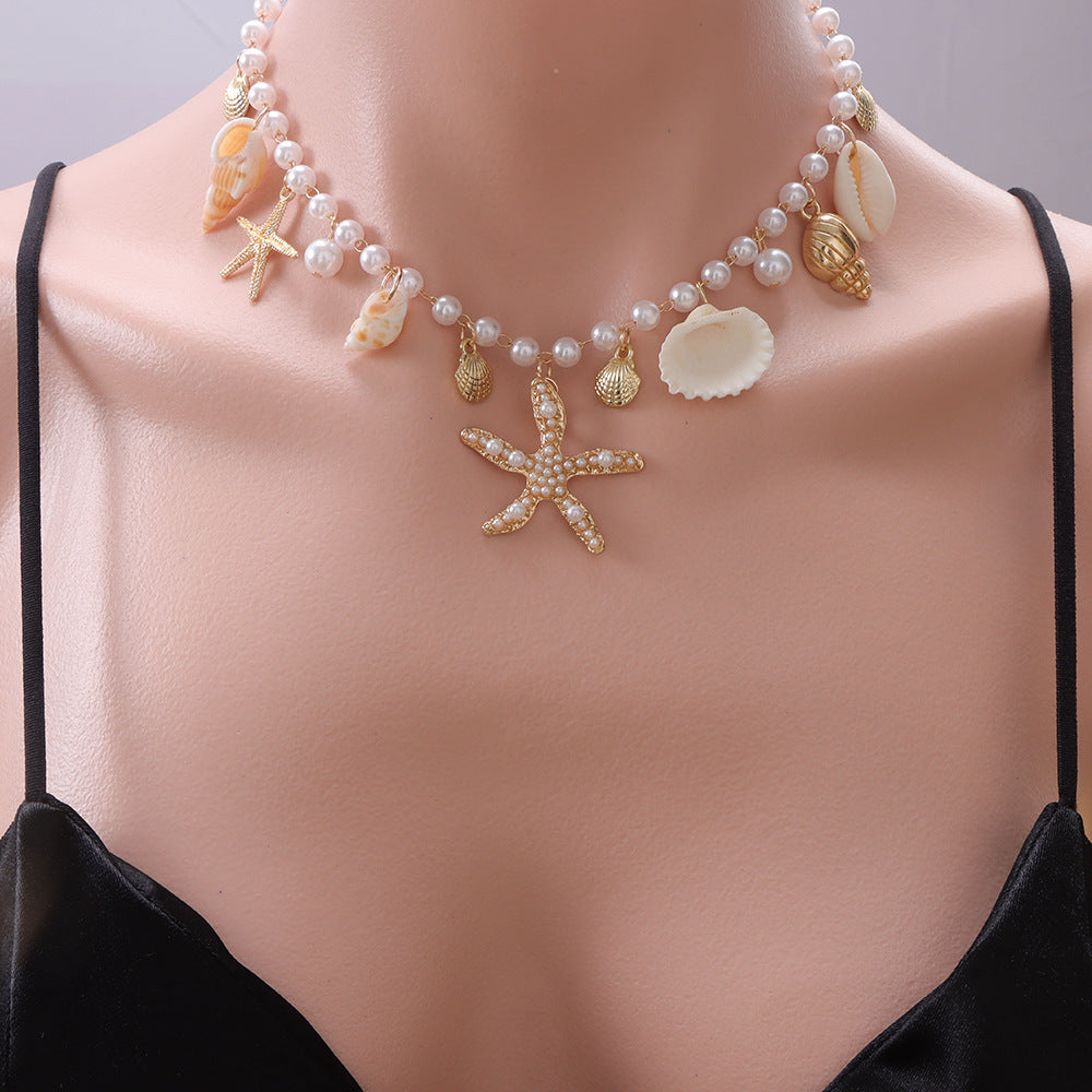 Women's Ocean Vacation Style Shell Starfish Pearl For Light Necklace