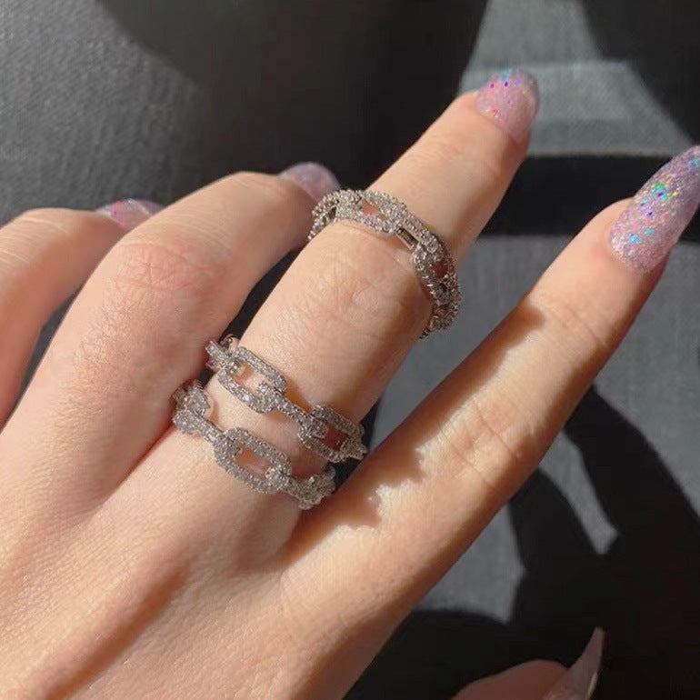 Full Diamond Chain Fashion Personality Ornament Rings