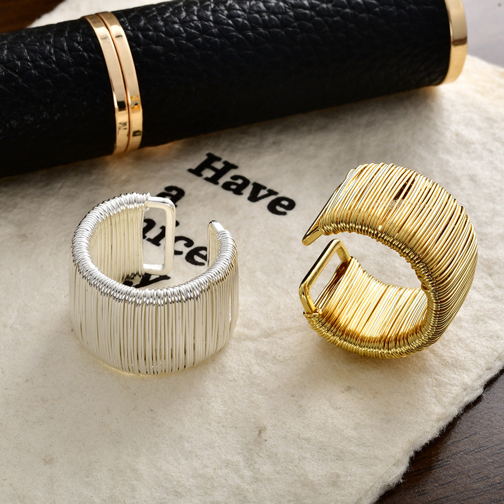 Woven Stripes Open-end Personality Irregular Wide Version Exaggerated Adjustable Ring