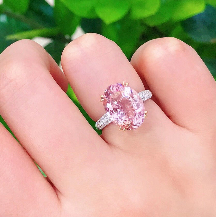 Bagues colorées en Zircon tourmaline rose pour femmes, simulation en direct