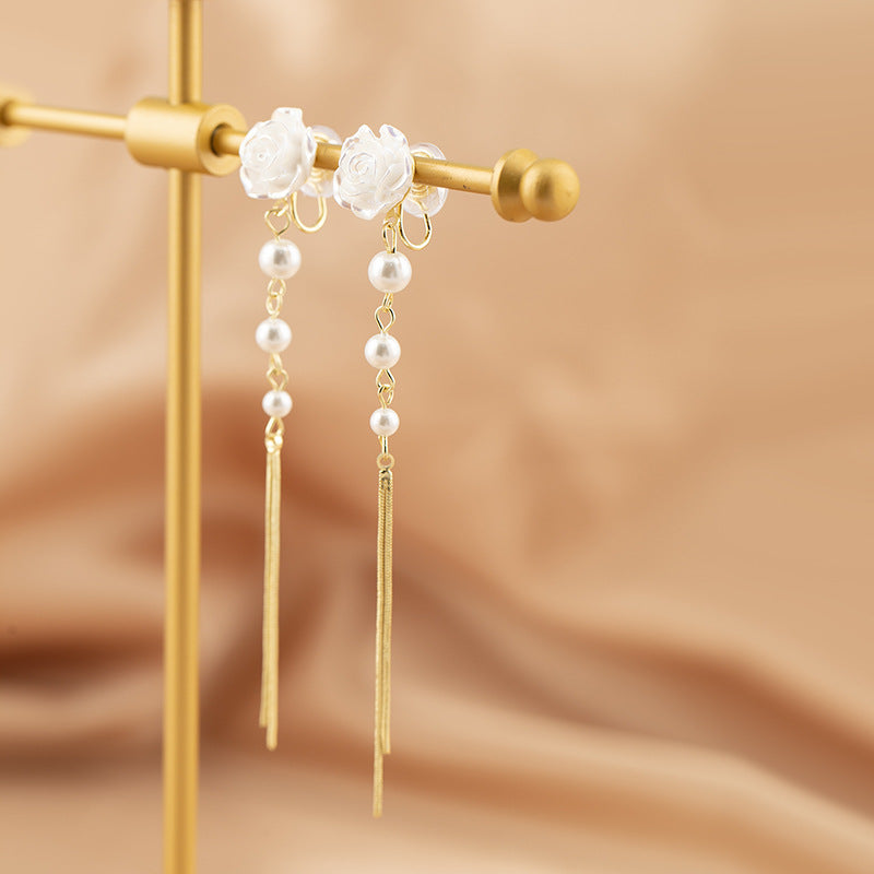Elegant French Flower Tassel Long High Sense Gentle Rings