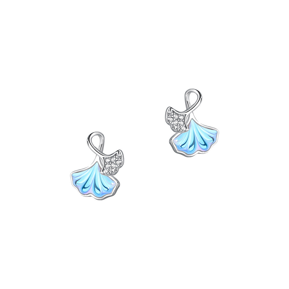 Women's Pure Sier Colorful Moonstone Ginkgo Leaf For Earrings