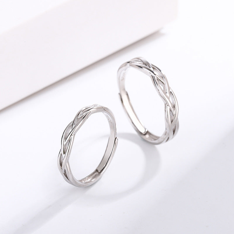 Women's & Men's Sier Heart Interwoven Couple Pair Of Rings