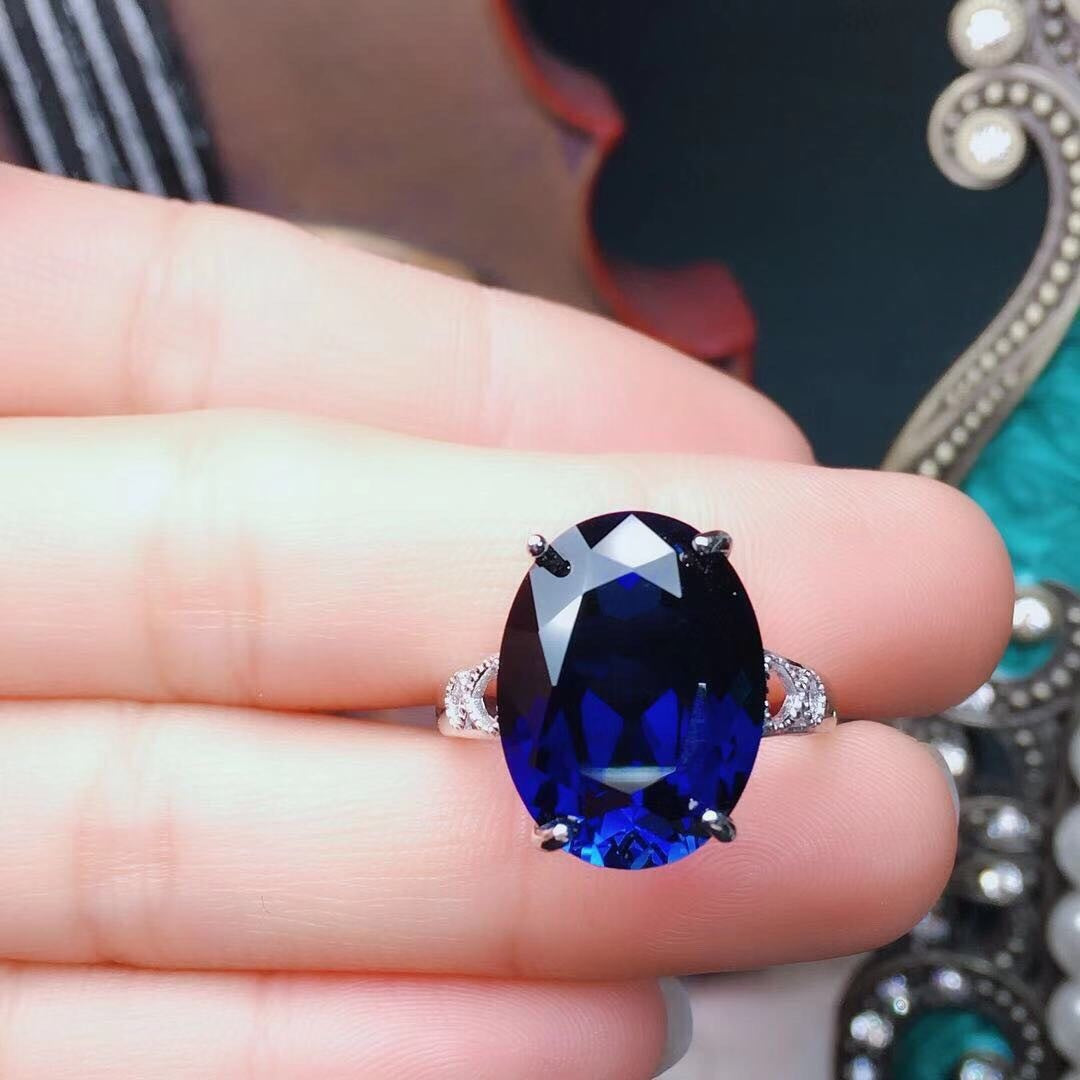 Live Simulation Sharp Crystal Sapphire Colored Gems Ring