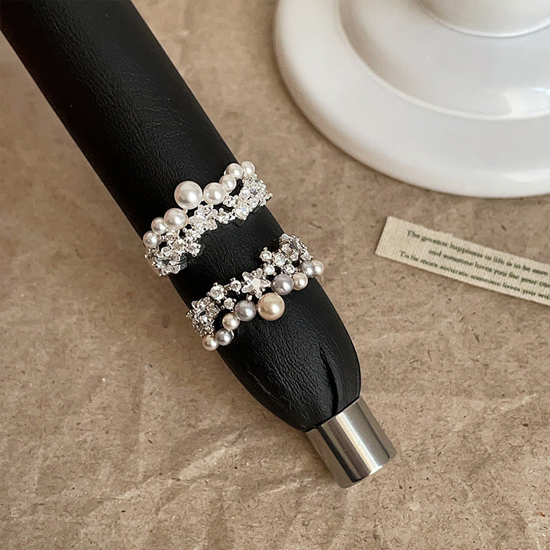 Lux Starry Pearl Zircon Female High Sense Retro Rings