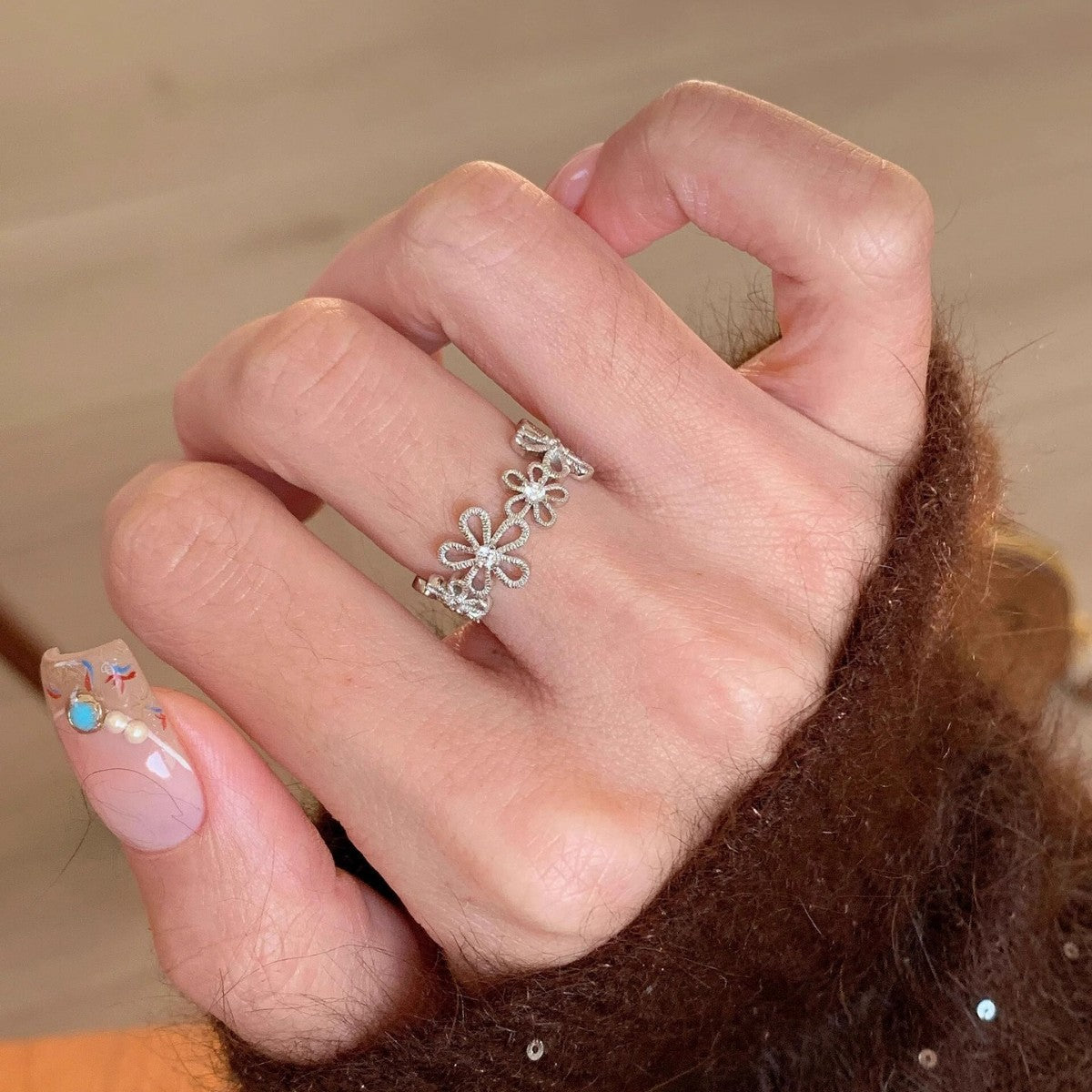 Korean Lace Zircon Flower Light Luxury High Sense Rings