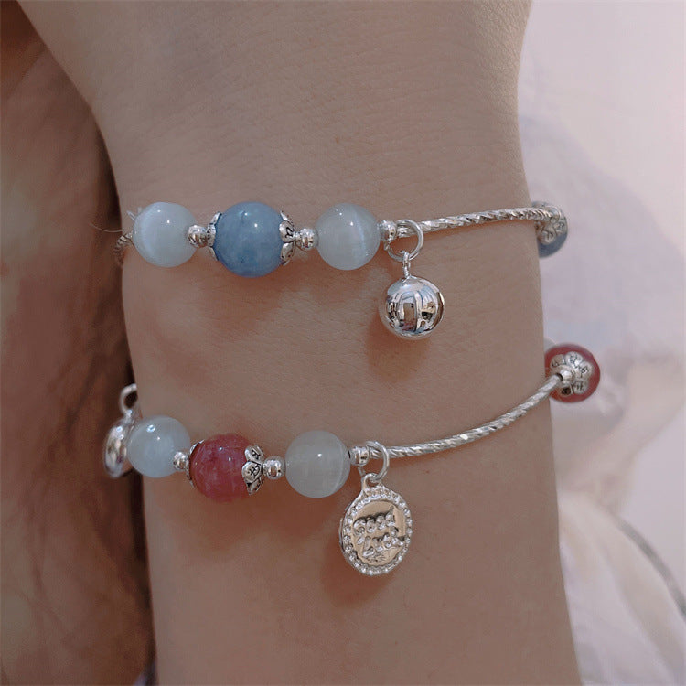 Bracelets en cristal rose pour femmes, Quartz fraise naturel, cœur d'amour doux et frais