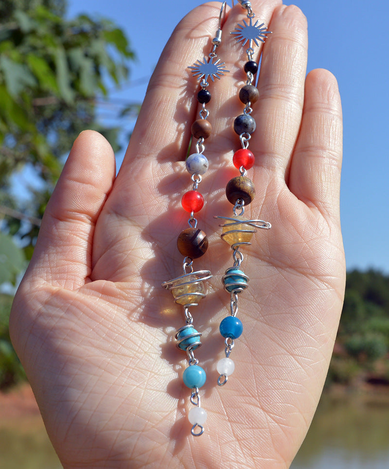 Handmade Natural Beads Earth Saturn Universe Sun Ear Rings