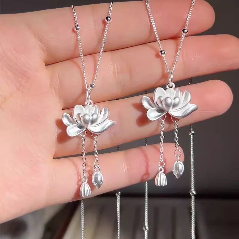 Lotus Tassel Female Chinese Style High Sense Light Luxury Minority Necklaces