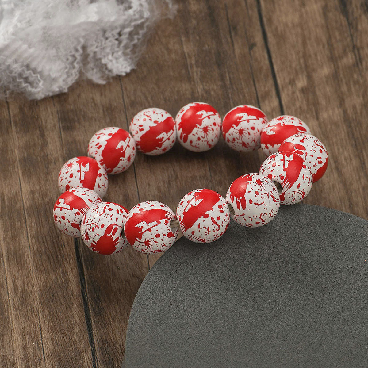 Women's Personality Fashion Wooden Bead Pumpkin Spider Printed Bracelets