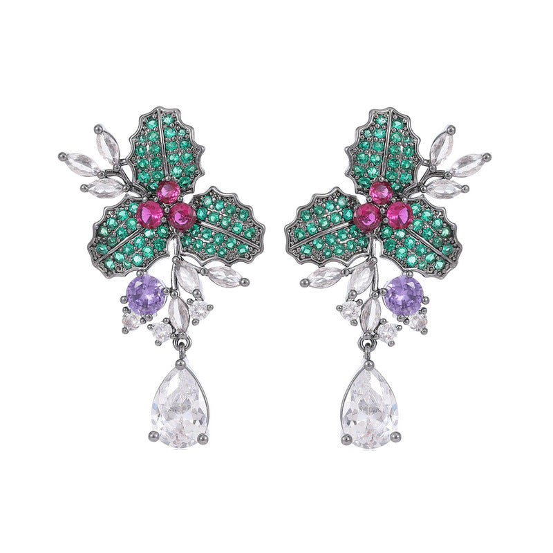 Elegant High-grade French Retro Bright Zircon Full Earrings