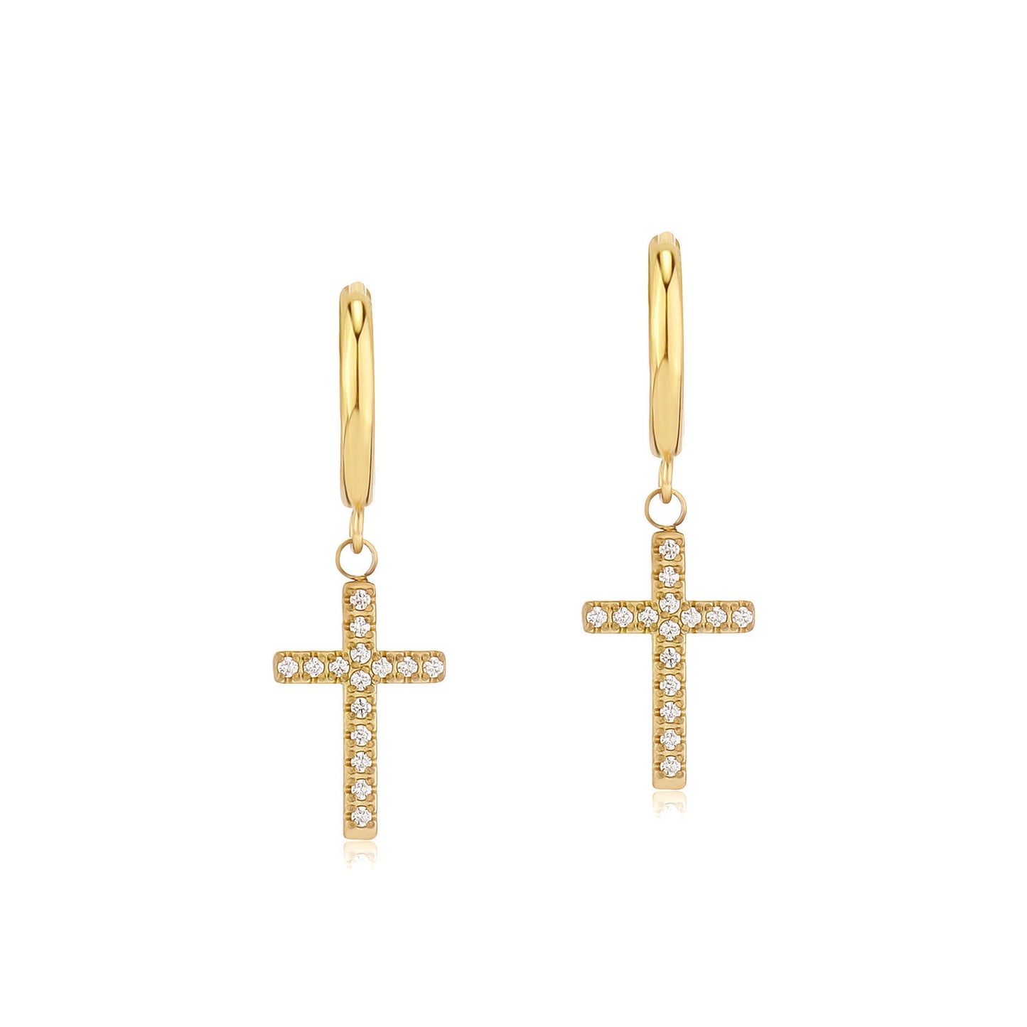 Women's & Men's & Fashion Stainless Steel Zircon Cross Simple Earrings