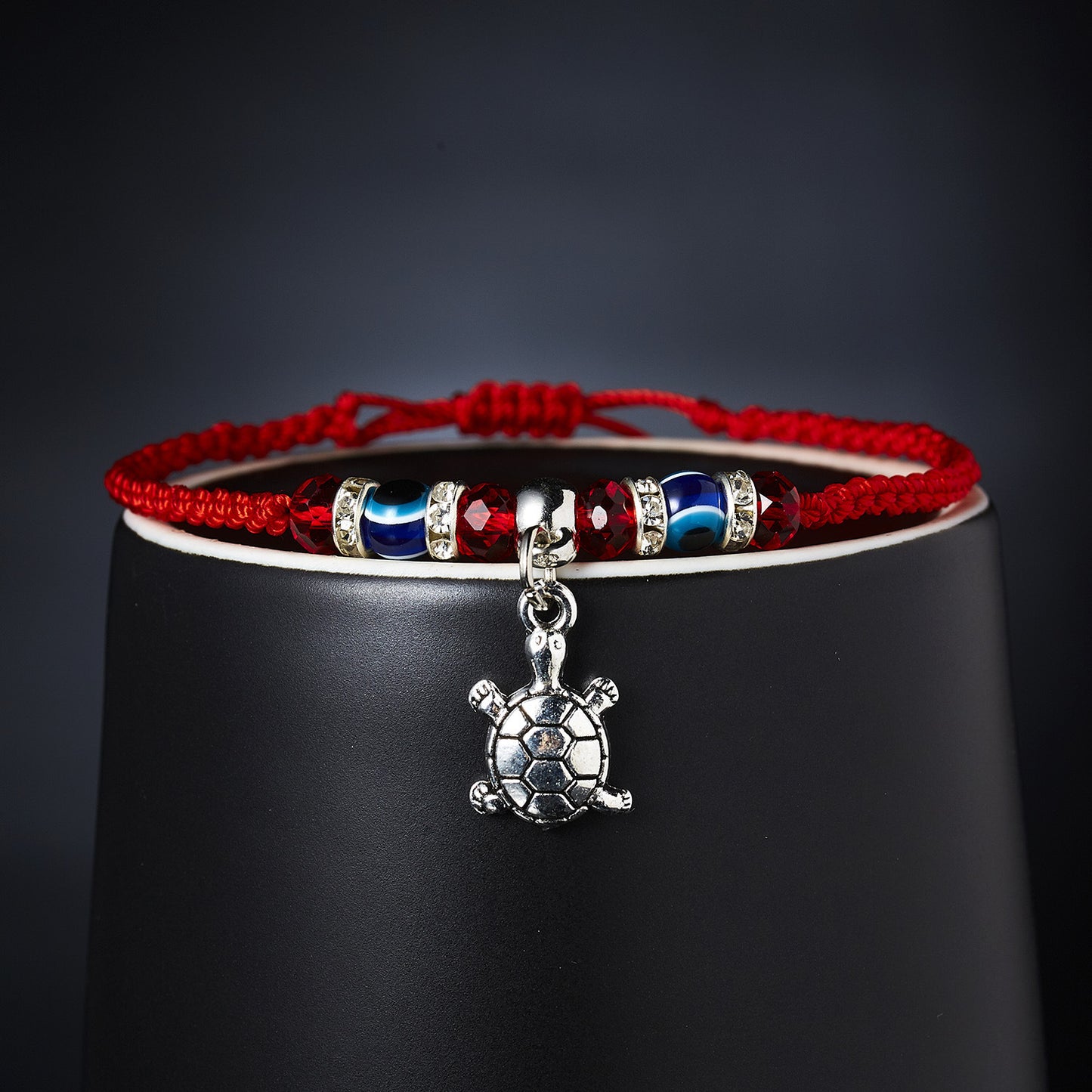 Eule, blaue Augen, böser Blick, rotes Seil, verstellbare Armbänder