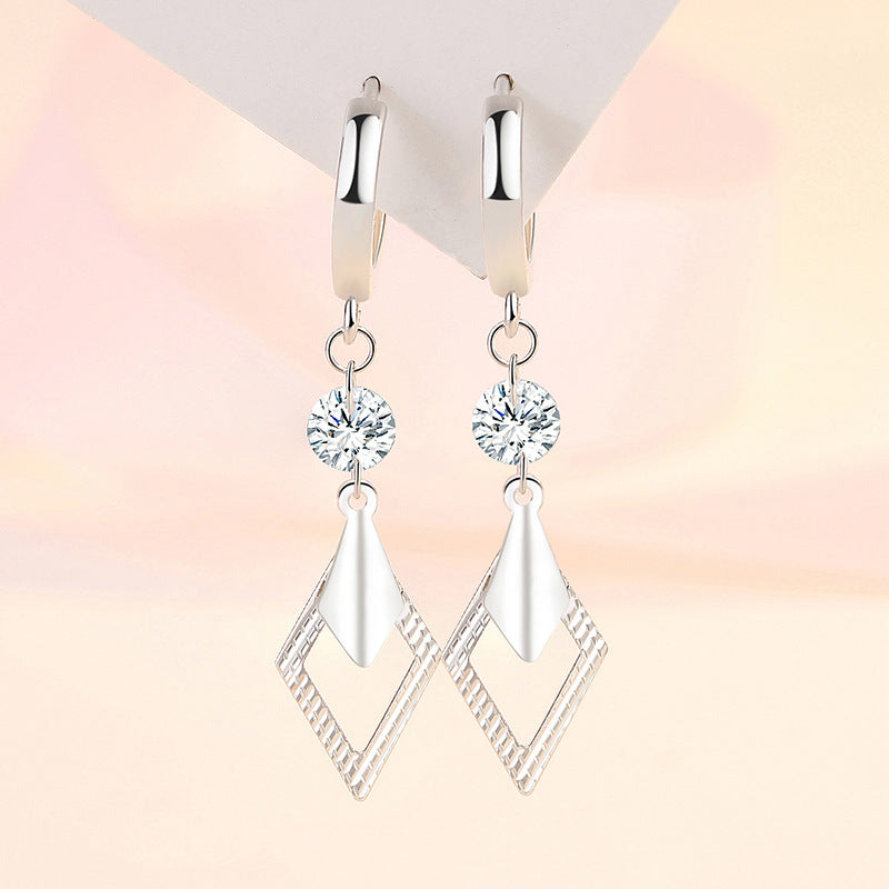 Boucles d'oreilles personnalisées en forme de losange pour femmes, longues et simples, en cristal