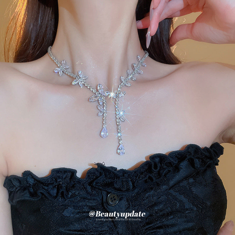 French High-grade Zircon Butterfly Tassel Niche Temperament Clavicle Chain Jewelry Set