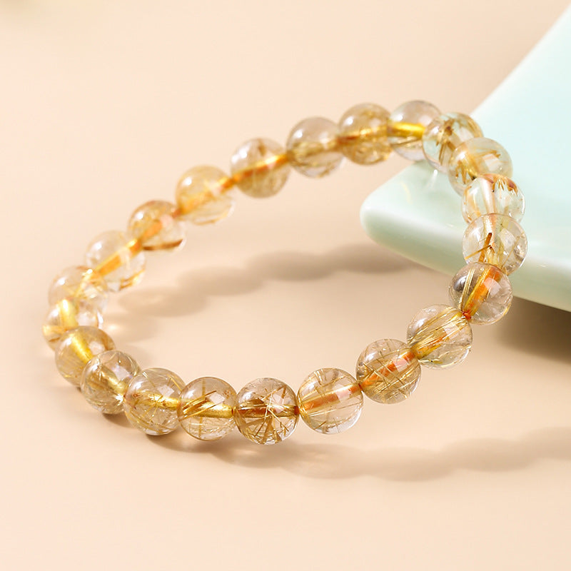 Women's & Men's & Jewelry Natural Gold Rutilated Quartz And Rutile Round Beads Bracelets