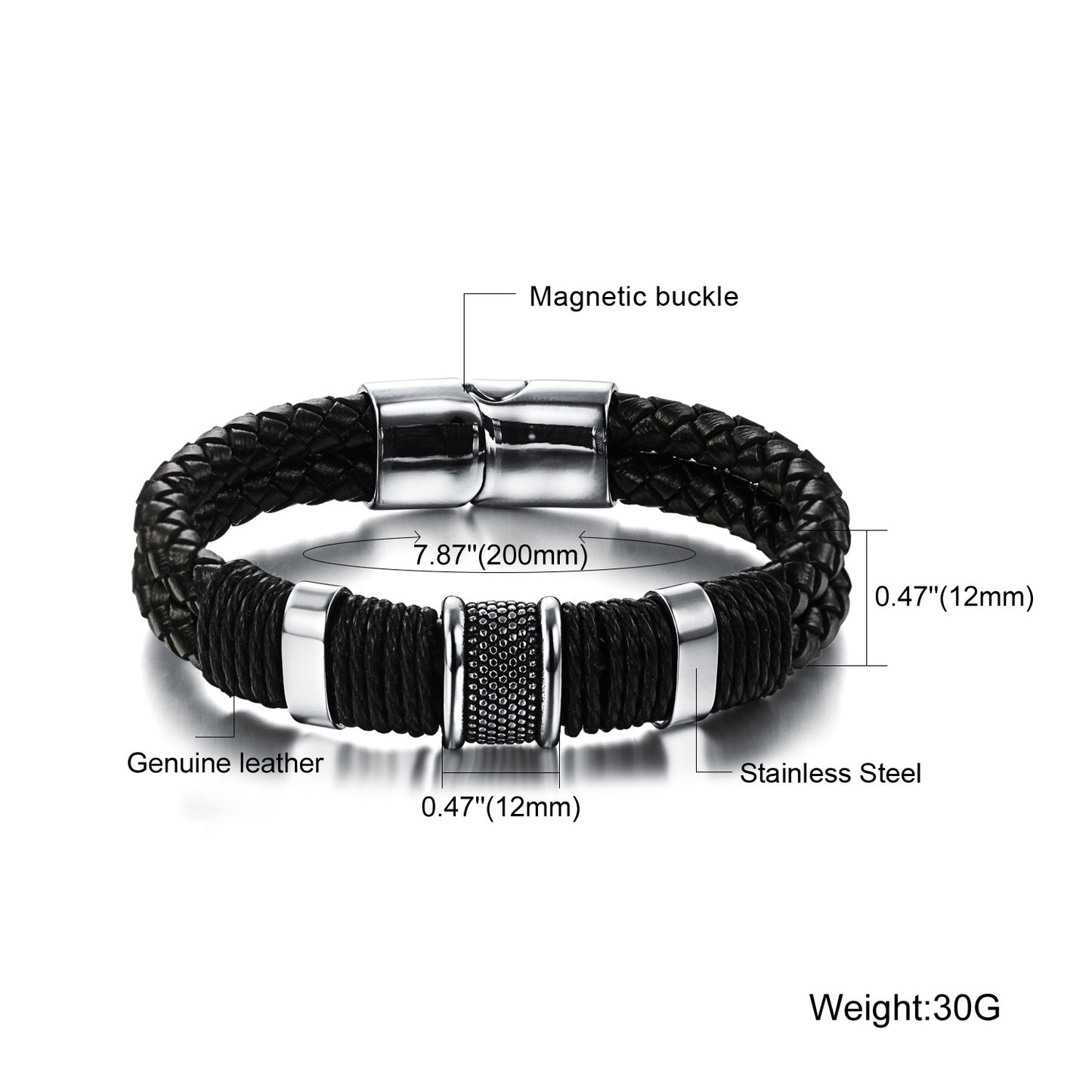 Bracelets à pression magnétique à insert inversé pour hommes