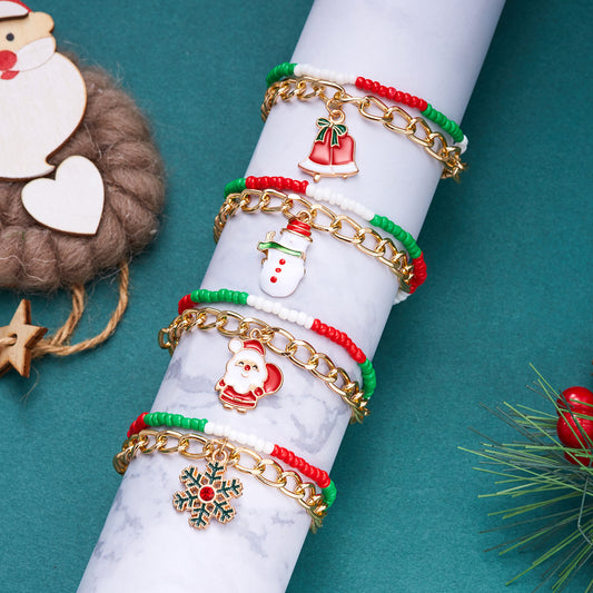 Bracelets de chaîne à cordes de perles de bonhomme de neige de vacances de Noël