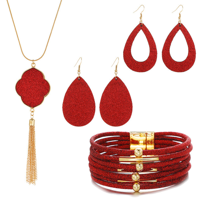 New Christmas Leather Leopard Santa Claus Jewelry Set