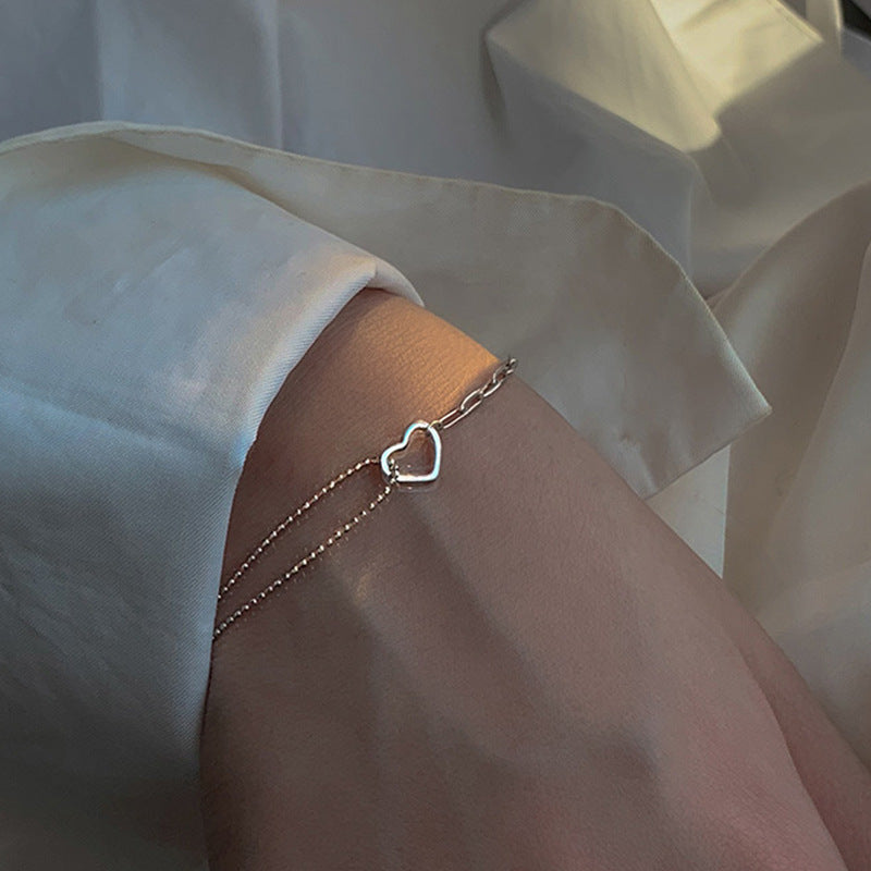 Women's Cold Style Hollow Asymmetric Heart Korean Simple Bracelet
