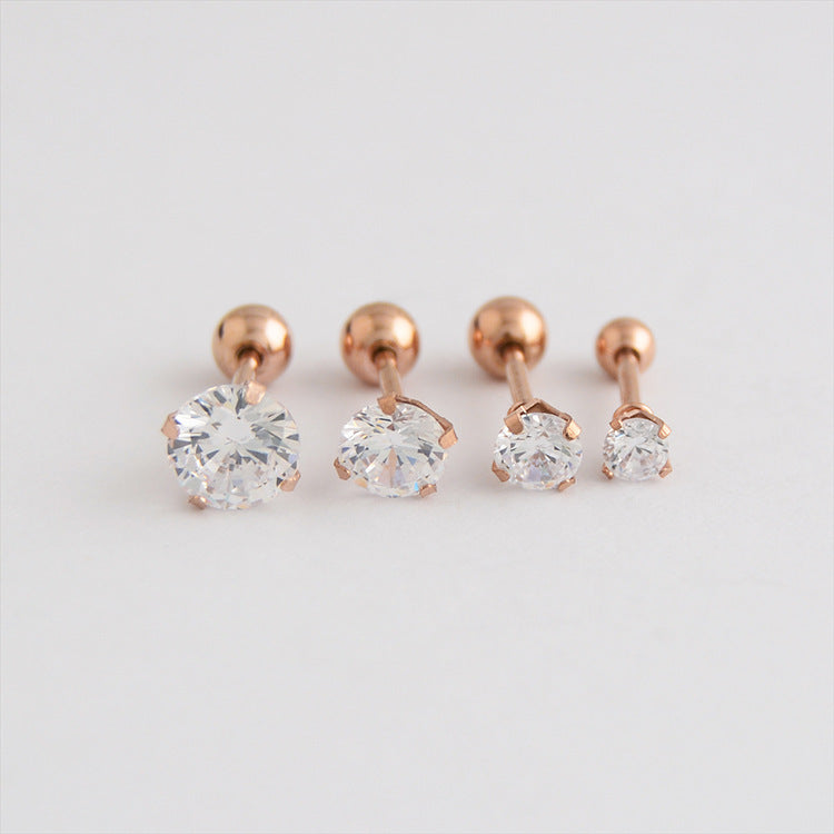 Ear Bone Stainless Steel Zircon Super Flash Nail Drill Stud Earrings