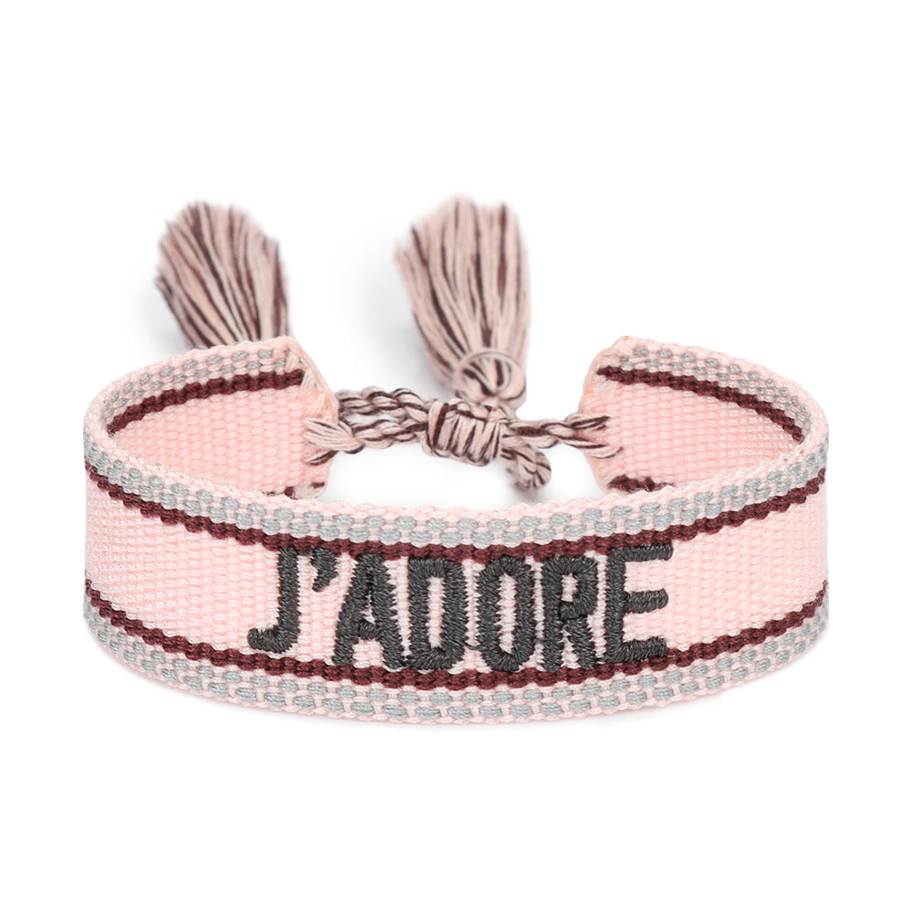 Women's Embroidered Letter Ribbon Carrying Strap Hand Bracelets