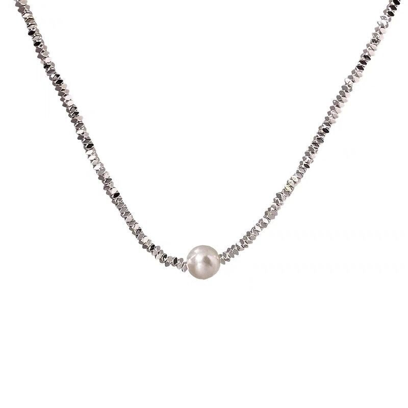 Women's Sier Several Two Pearl Naked Chain Necklaces