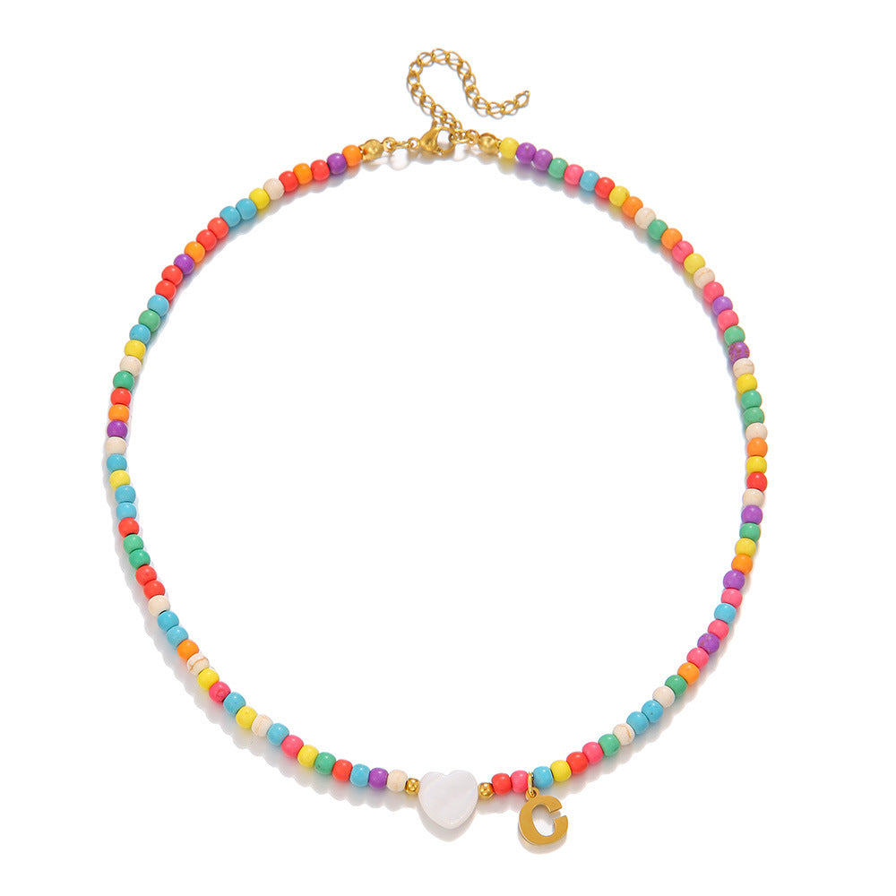 Letter Mixed Color Turquoise Shell Heart Necklaces