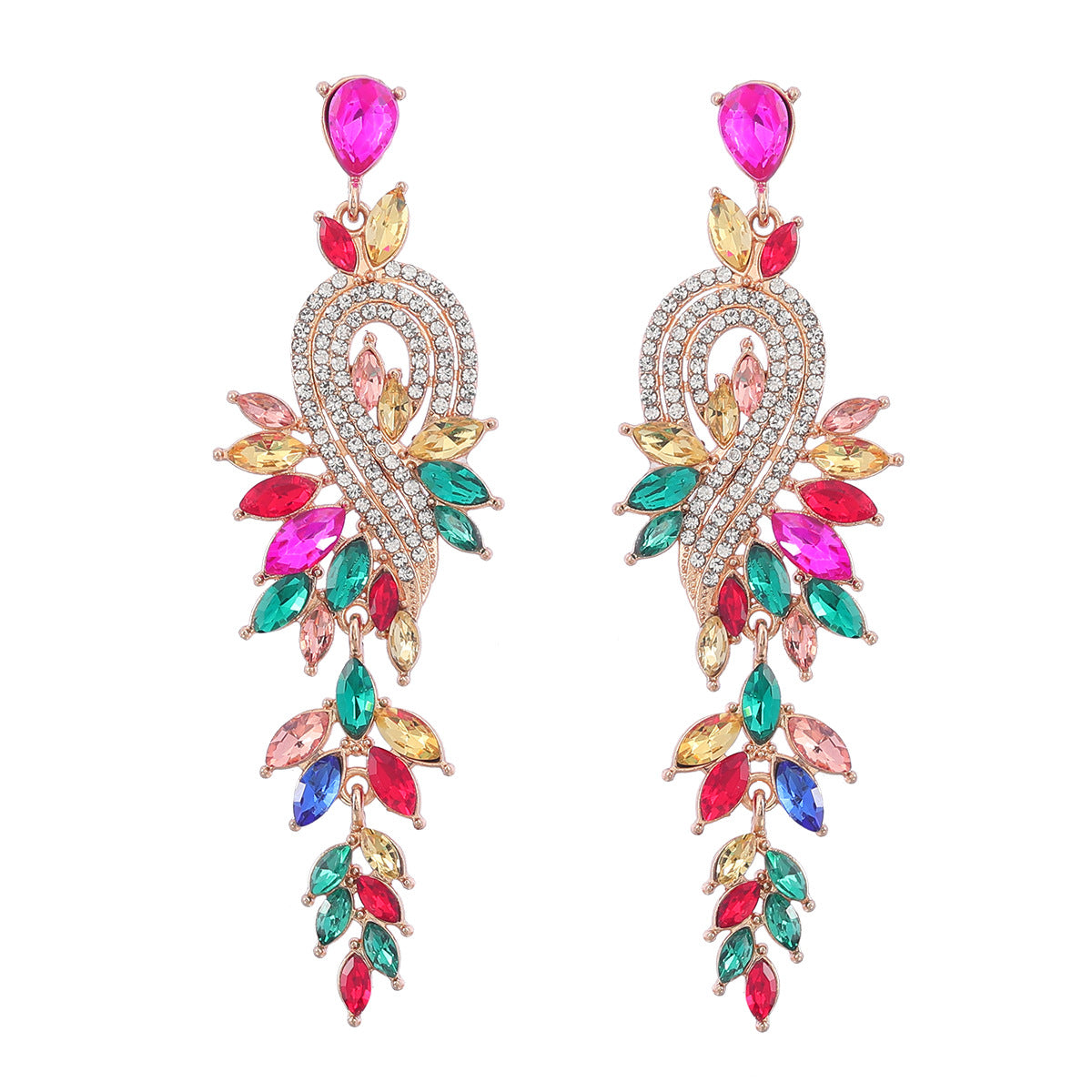 Design Alloy Diamond Rhinestone Geometric Leaves Earrings