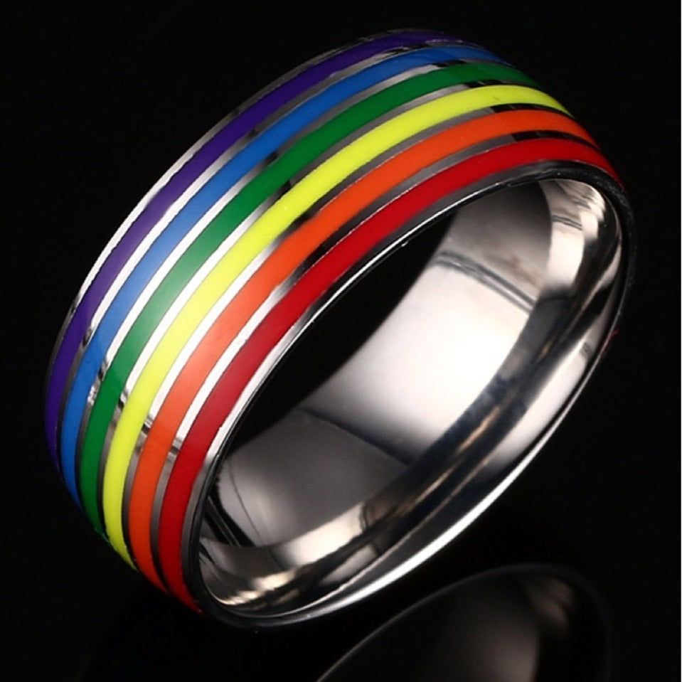 Men's Titanium Steel Rainbow Dripping Oil Simple Fashion Rings