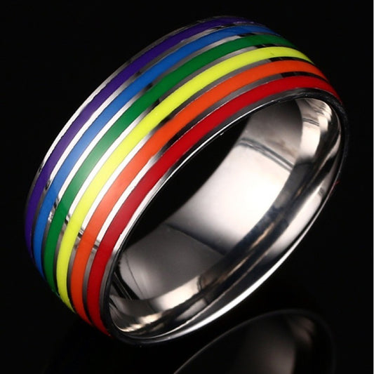 Men's Titanium Steel Rainbow Dripping Oil Simple Fashion Rings