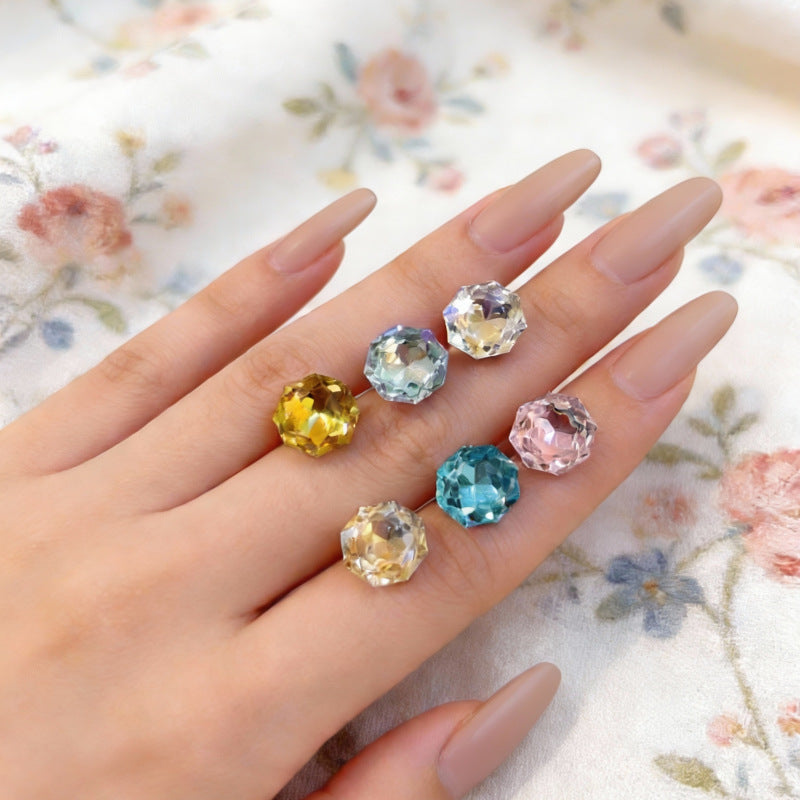 Of Super Flash Female Rose Cut Octagonal Coated Zircon Stud Earrings