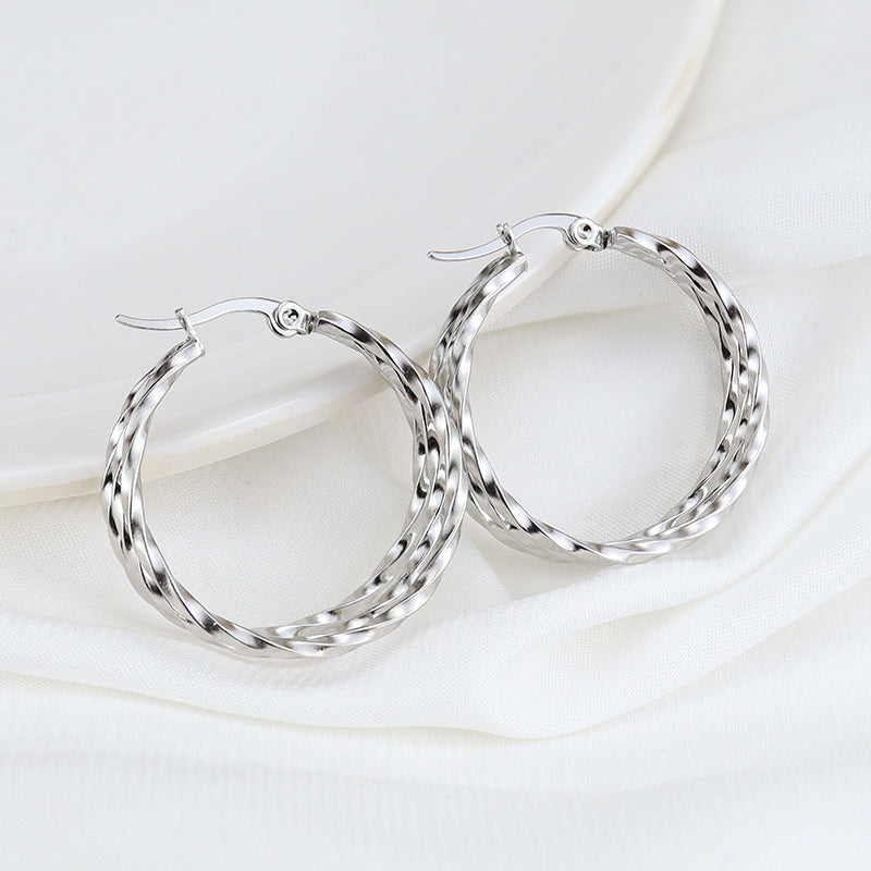 Style Fashion Titanium Steel Circle Square Line Stainless Three Twisted Rings