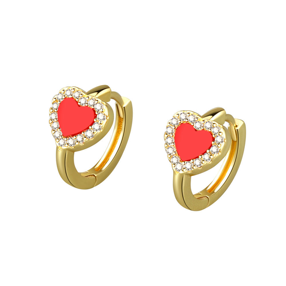 Women's Red Heart-shaped Ear Clip Fashionable Elegant Earrings