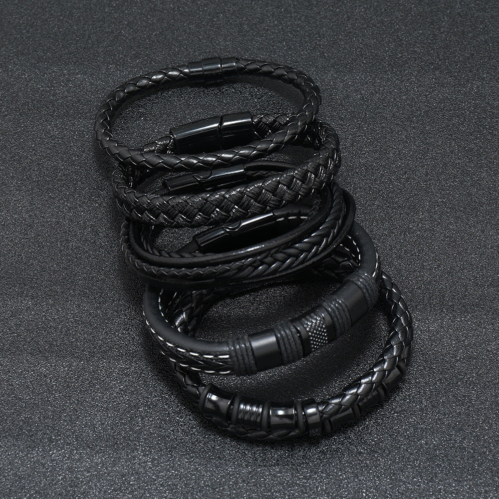 Men's Leather Fashion Popular Woven Magnetic Snap Bracelets