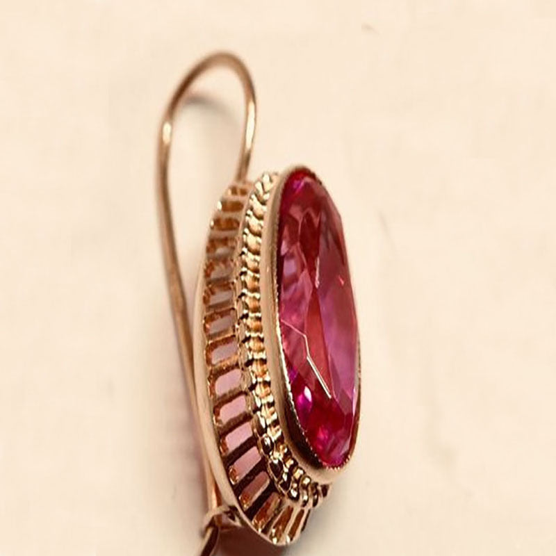 Women's Fashion Simple Golden Hollow Type Red Gem Earrings