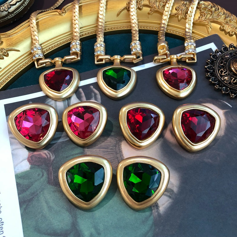 Vintage Series Electroplated Real Gold Rose Chinese Green Temperament Wild Jewelry Set