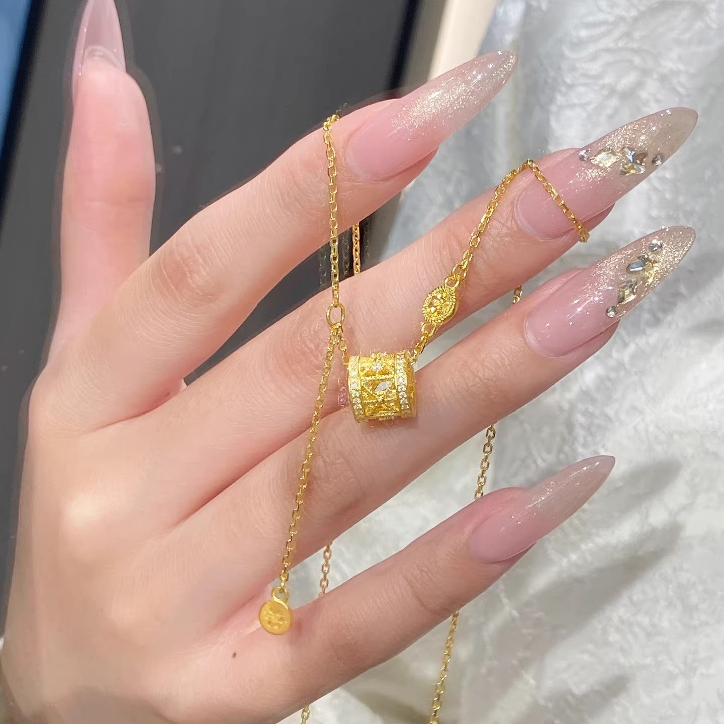 Women's Bridge Diamond Flashing Starry Sky Small Waist Tassel Golden Hollow Jewelry Set
