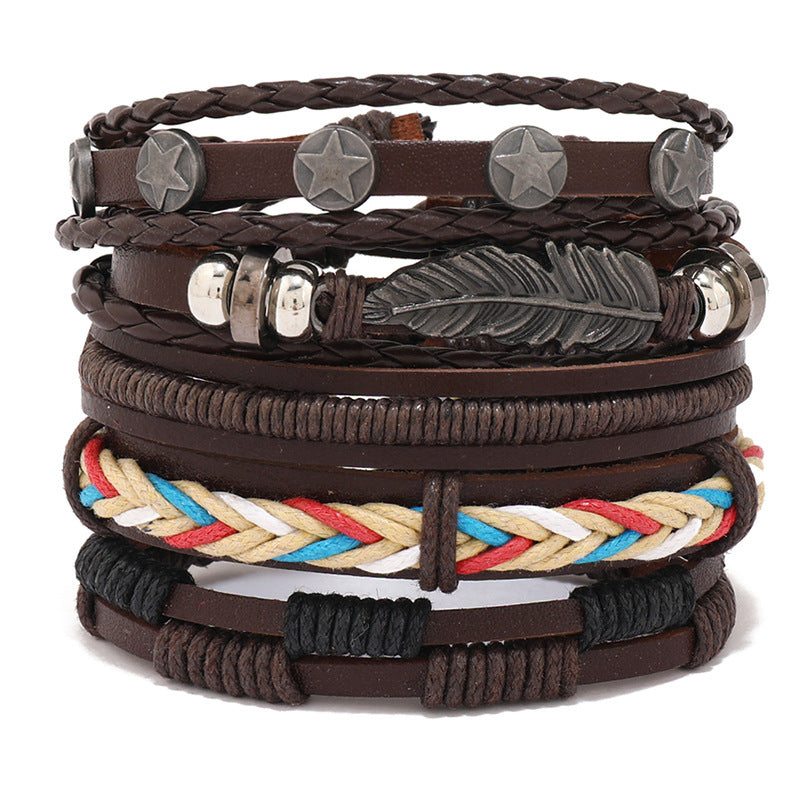 Simple Weave Vintage Leather Accessories Set Combination Bracelets