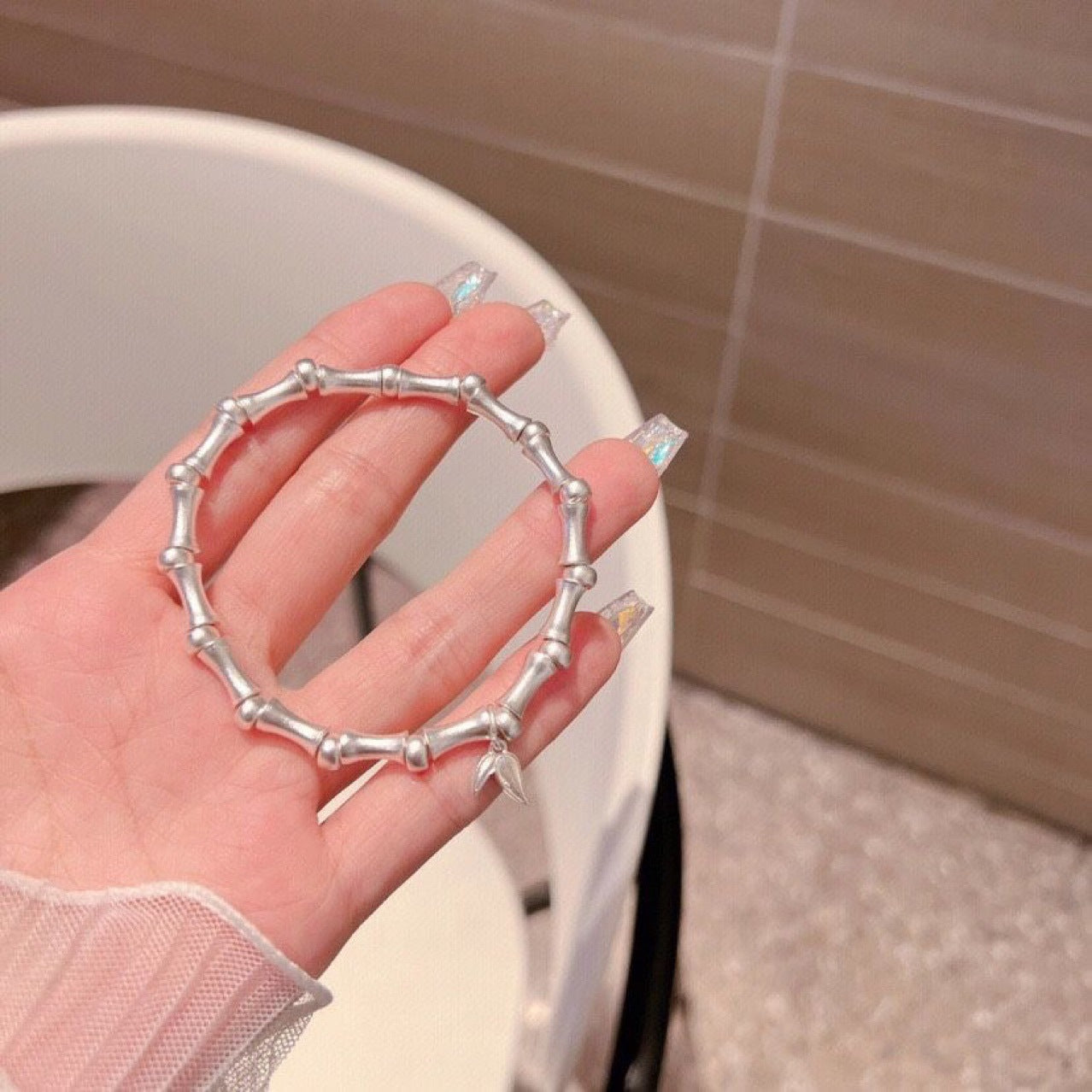 Bracelets d'été givrés en cuivre blanc plaqué argent pour femmes