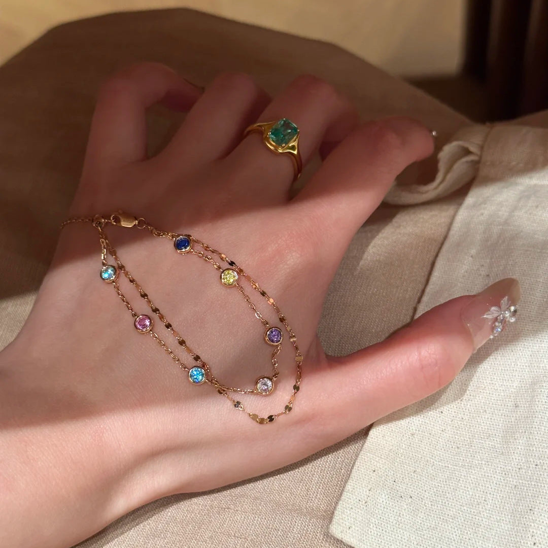Women's Rainbow Pop Niche Exquisite Versatile Yellow Gold Colored Gems Candy Bracelet