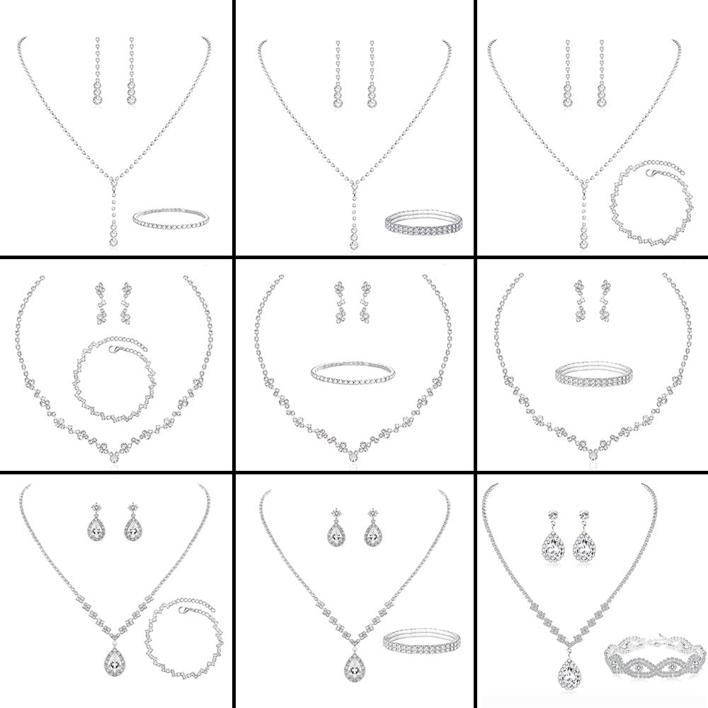 Bridesmaid Prom Costume Rhinestone Bridal Wedding Metal Jewelry Set
