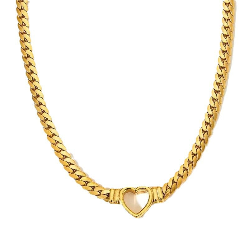 Wide Surface Design Titanium Steel Heart-shaped Jewelry Set
